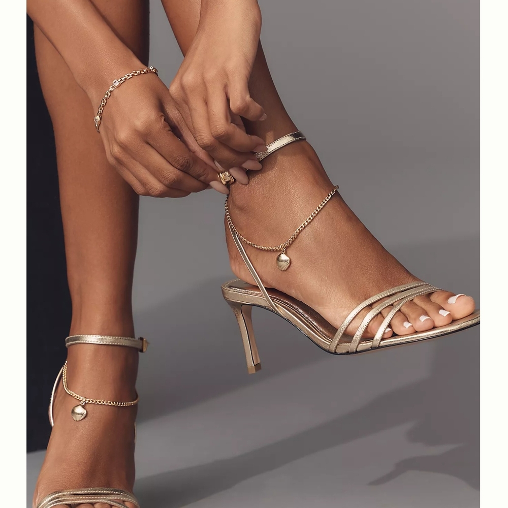 Gold Stiletto Heels with Ankle Strap